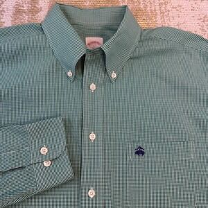 BROOKS BROTHERS Men's Green & White Gingham Long Sleeve Button Down Shirt Large